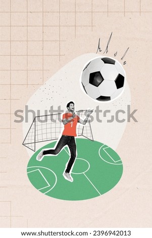 Image collage picture of sporty man professional gamer playing football isolated on painted background