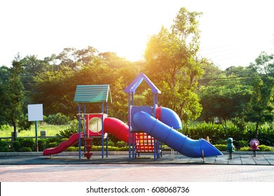 An image of colorful children playground, without children. - Shutterstock ID 608068736