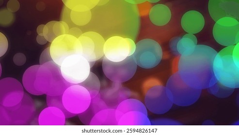 Image of colourful spots on black background. Technology and digital interface concept digitally generated image.