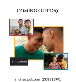 Image of coming out day and photos of happy biracial gay couple. Lgbt, gay pride, gay rights and coming out concept. - Powered by Shutterstock