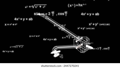 Image of compass icon over mathematical equations on black background. Education, learning, knowledge, science and digital interface concept digitally generated image. - Powered by Shutterstock - Get 15% off with code: PIKWIZARD15