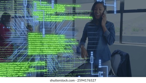 Image of computer circuit board with data processing over african american businesswoman. Global business, technology, computing and digital interface concept digitally generated image. - Powered by Shutterstock - Get 15% off with code: PIKWIZARD15