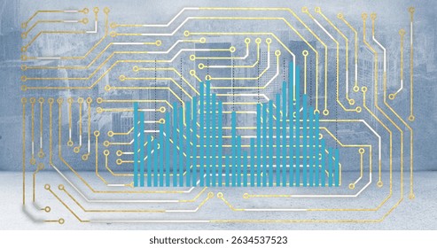 Image of computer circuit board over cityscape. Global business and digital interface concept digitally generated image. - Powered by Shutterstock - Get 15% off with code: PIKWIZARD15
