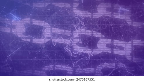 Image of computer data processing over globe and chains. Global business, finances, computing and data processing concept digitally generated image.