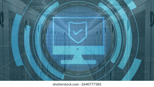 Image of computer icon and data processing over server room. Global business and digital interface concept digitally generated image. - Powered by Shutterstock - Get 15% off with code: PIKWIZARD15