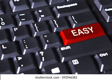 Image Of Computer Keyboard With Easy Word On The Red Button