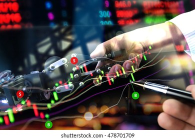 Image concept of software (Robot Trading System) used in the stock market that automatically submits trades to an exchange stock market exchange trading by human intervention.