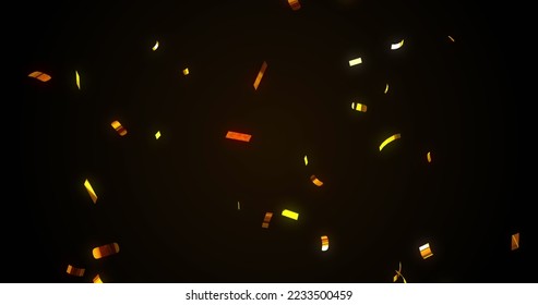 Image of confetti falling over black background. Global party and digital interface concept digitally generated image.