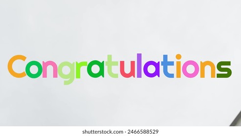 Image of congratulations text over happy diverse schoolgirls throwing mortar boards in air. Achievement, graduation, school, childhood, education and learning, digitally generated image. - Powered by Shutterstock