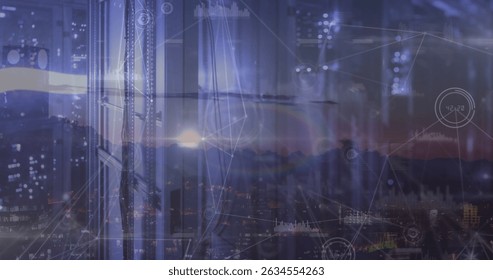 Image of connections and data over servers. Network, connections, communication, data processing and technology concept digitally generated image.