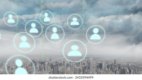 Image of connections and data processing over city. Global digital interface, cloud computing and data processing concept digitally generated image. - Powered by Shutterstock - Get 15% off with code: PIKWIZARD15