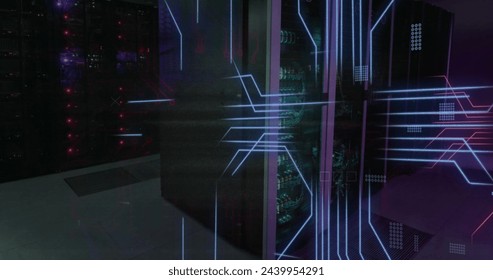 Image of connections and data processing over computer servers. Global finance, business, connections, computing and data processing concept digitally generated image.