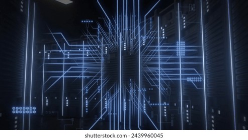 Image of connections and data processing over computer servers. Global finance, business, connections, computing and data processing concept digitally generated image.