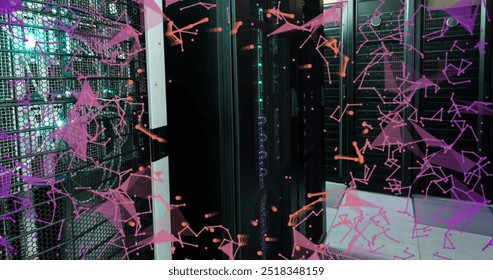 Image of connections and data processing over computer servers. Global connections, computing and data processing concept digitally generated image.