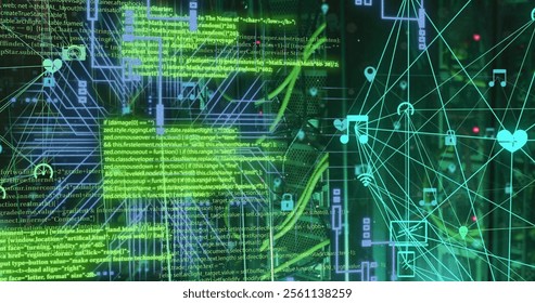 Image of connections and data processing over computer servers. Global finance, business, connections, computing and data processing concept digitally generated image.