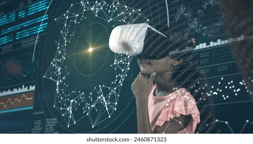 Image of connections over biracial girl in vr headset and digital padlock. Data processing,internet security and technology concept digitally generated image. - Powered by Shutterstock
