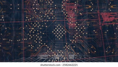 Image of connections over data processing. Global technology and digital interface concept digitally generated image.