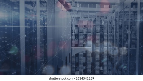 Image of connections over servers. Network, connections, communication, data processing and technology concept digitally generated image.