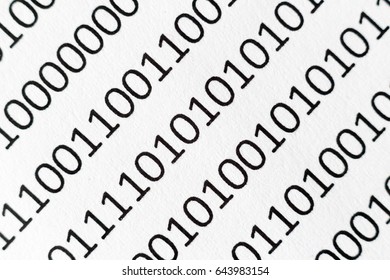 An image consisting of black binary numbers on a white background, this image can be used to represent computer code or cyberspace. 