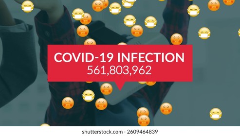 Image of covid 19 data processing over sick emojis with face masks over woman with vr headset. global covid 19 pandemic concept digitally generated image. - Powered by Shutterstock - Get 15% off with code: PIKWIZARD15