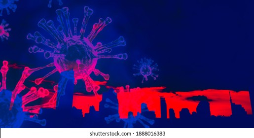 Image COVID19 Coronavirus With Cityscape.Banner Bangkok Thailand Infection Update Cases.Social Distancing, Infection Healthcare Medical.Business Mortgage, Home, Real Estate.virus Variants Delta Plus.