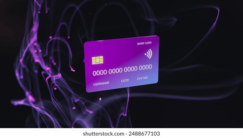 Image of credit card over light trails on black background. Finances, business, computing and digital interface concept digitally generated image. - Powered by Shutterstock