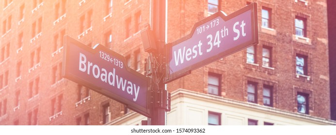 Image Of Crossing Signs Broadway And 34th Street In Manhattan, New York City, USA