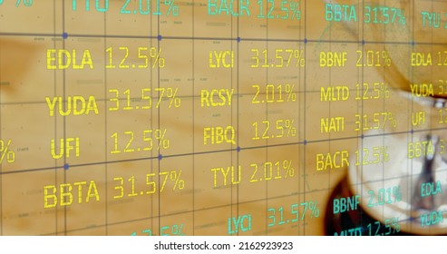 Image of cup over data processing. global business, finances, connections and digital interface concept digitally generated image.