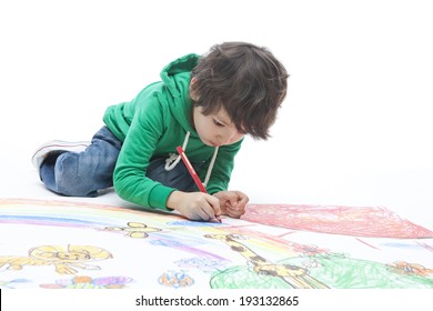 The Image Of Cute Asian Kid Drawing