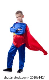 Image Of Cute Boy Posing In Superman Costume