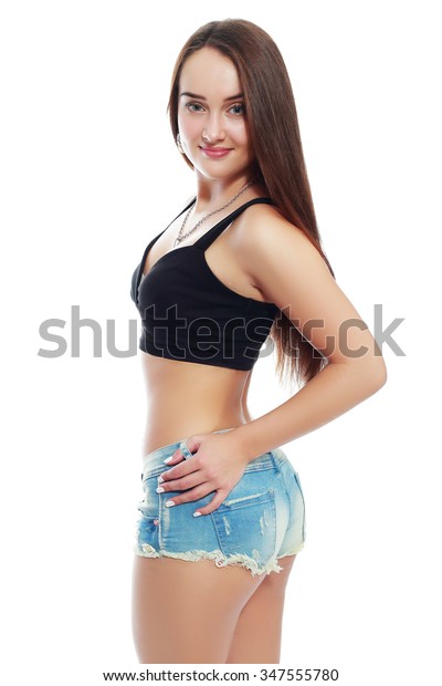 Image Cute Teen Model Posing Jeans Stock Photo Edit Now 347555780