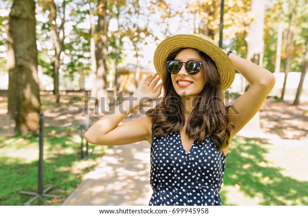 Image Cute Woman Dark Short Hair Stock Photo Edit Now 699945958