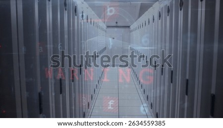 Image of cyber attack over server servers. Global network social media connections technology and digital interface concept digitally generated image.