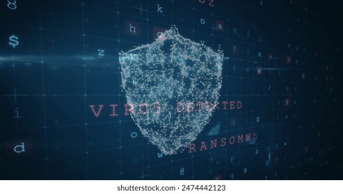 Image of cyber attack warning over online security shield. global internet security, data processing, connections and digital interface concept digitally generated image.