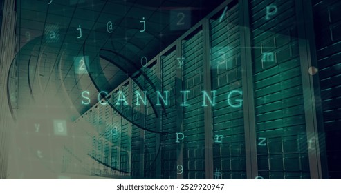 Image of cyber attack warning over server room. global internet security and data processing concept digitally generated image.