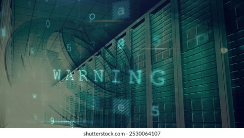 Image of cyber attack warning over server room. global internet security and data processing concept digitally generated image. - Powered by Shutterstock