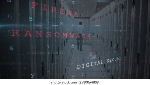 Image of cyber attack warning over caucasian man in server room. global internet security, connections and data processing concept digitally generated image. - Powered by Shutterstock