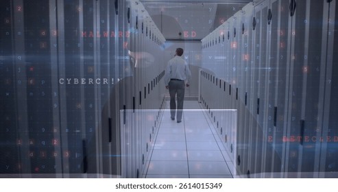 Image of cyber attack warning over hacker and caucasian man in server room. global internet security, connections and data processing concept digitally generated image. - Powered by Shutterstock - Get 15% off with code: PIKWIZARD15