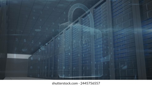 Image of cyber attack warning and padlock over server room. global internet security, connections and data processing concept digitally generated image. - Powered by Shutterstock - Get 15% off with code: PIKWIZARD15