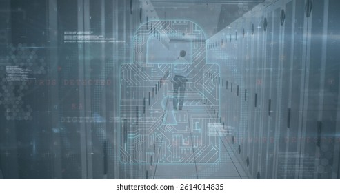 Image of cyber attack warning and padlock over caucasian man in server room. global internet security, connections and data processing concept digitally generated image. - Powered by Shutterstock - Get 15% off with code: PIKWIZARD15