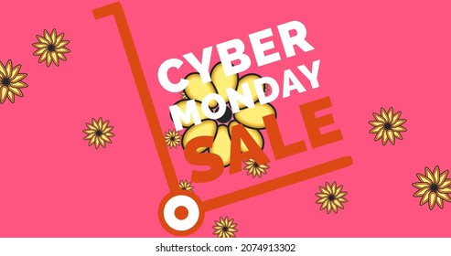 Image of cyber monday sale text over flowers moving in hypnotic motion. retail, sales and savings concept digitally generated image. - Powered by Shutterstock