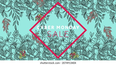 Image of cyber monday sale text in red frame over flowers moving in hypnotic motion. retail, sales and savings concept digitally generated image. - Powered by Shutterstock