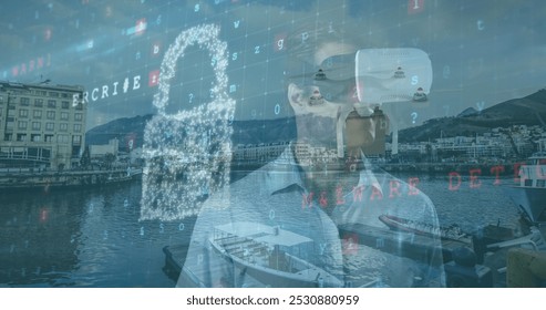 Image of cyberattack warning with caucasian man using vr headset over cityscape. Global technology, online security and digital interface concept digitally generated image. - Powered by Shutterstock