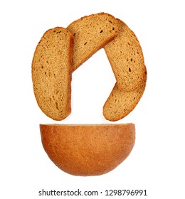 Image of dark round  bread, made with rye flour, yeast, water, salt  and a sour. Contains a large amount of fiber and a small amount of fat. Top view.