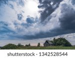 Image of dark Storm clouds above the house in Lithuania