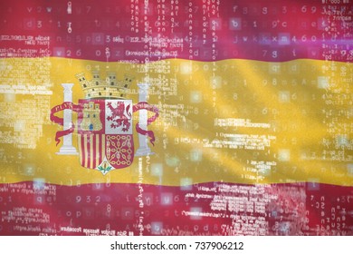 Image of data against digitally generated spanish 3D national flag