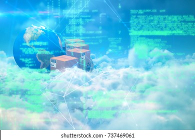 Image of data against idyllic view of white cloudscape against sky