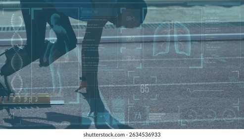 Image of data on digital screen over african american man with running blade training. Sport, active lifestyle with disability and data processing concept digitally generated image. - Powered by Shutterstock - Get 15% off with code: PIKWIZARD15