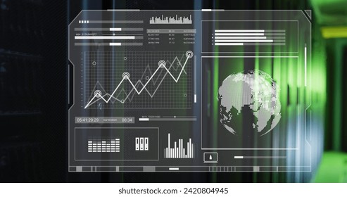 Image of data on screens and password over servers. data processing, global network and technology concept digitally generated image.