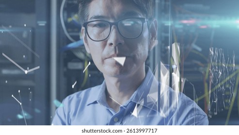 Image of data over portrait of asian male it engineer by computer server. digital interface, cloud computing concept and technology concept digitally generated image. - Powered by Shutterstock - Get 15% off with code: PIKWIZARD15